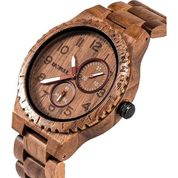 ✨ Bewell Analog Quartz Men Brown Retro Handcraft Lightweight Wooden Wristwatch - Picture 2 of 6